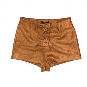 Forever 21 Lace-Up Suede High Waist Shorts - Tan